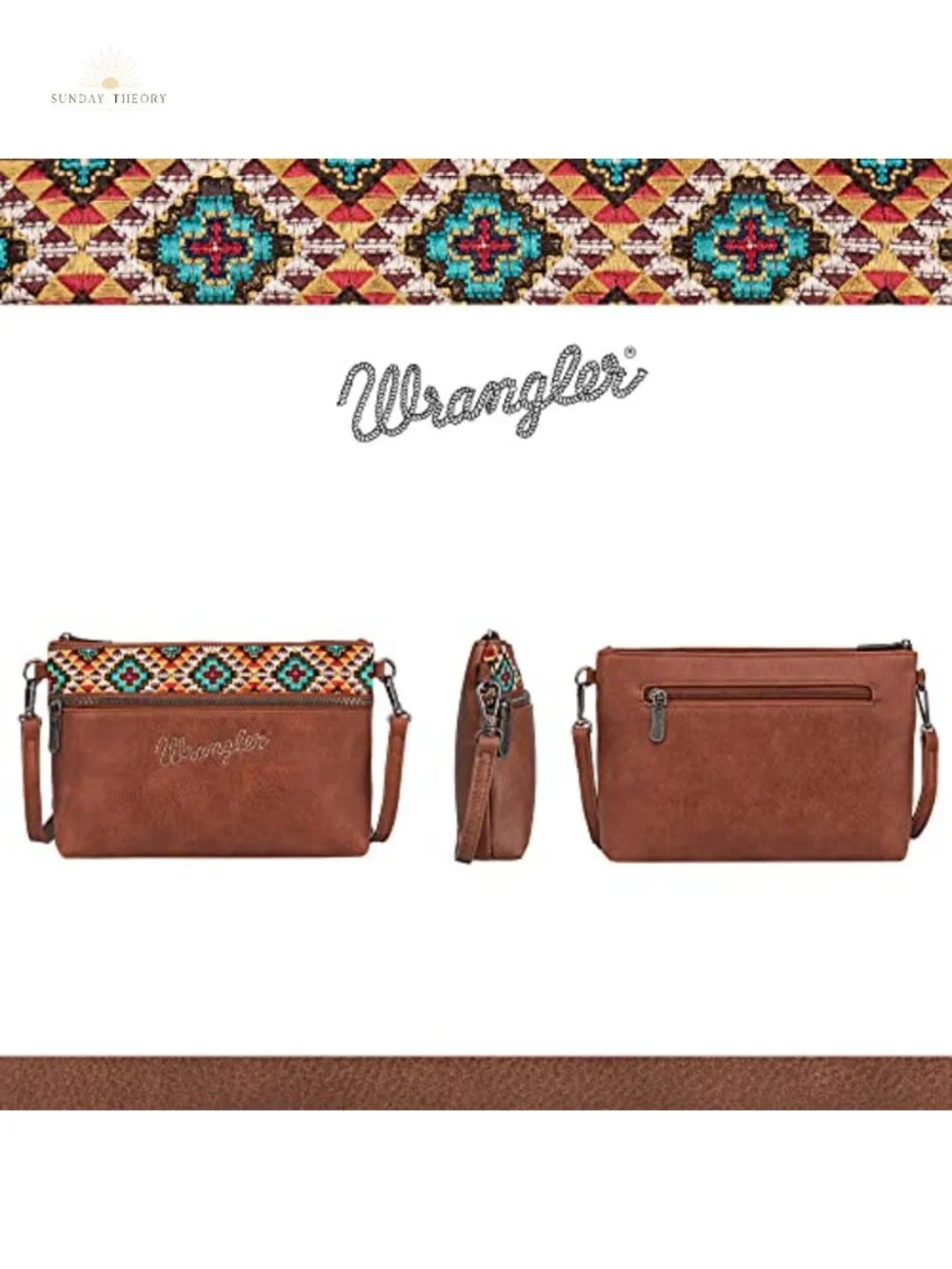 Wrangler by Montana West Embroidered Faux Leather Crossbody Wristlet Purse